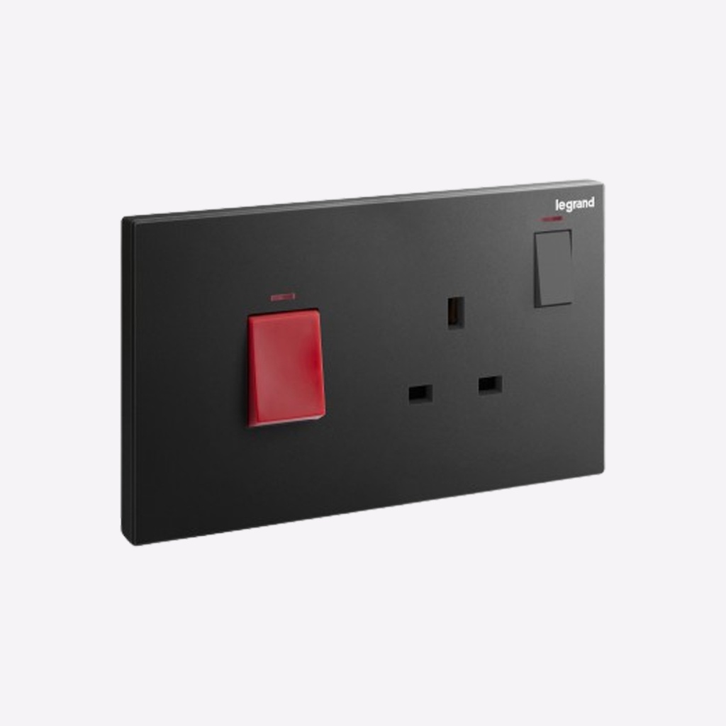45A COOKER SWITCH+13A BS+LED GALION MATT BLACK (3X6) - LEGRAND | Plaza ...