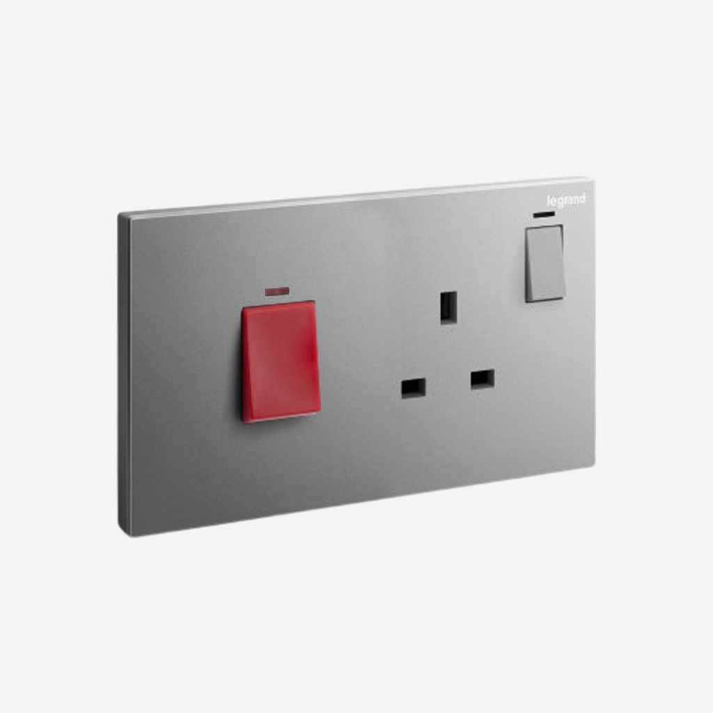 45A COOKER SWITCH+13A BS WITH LED GALION DARK SILVER (3X6) - LEGRAND ...