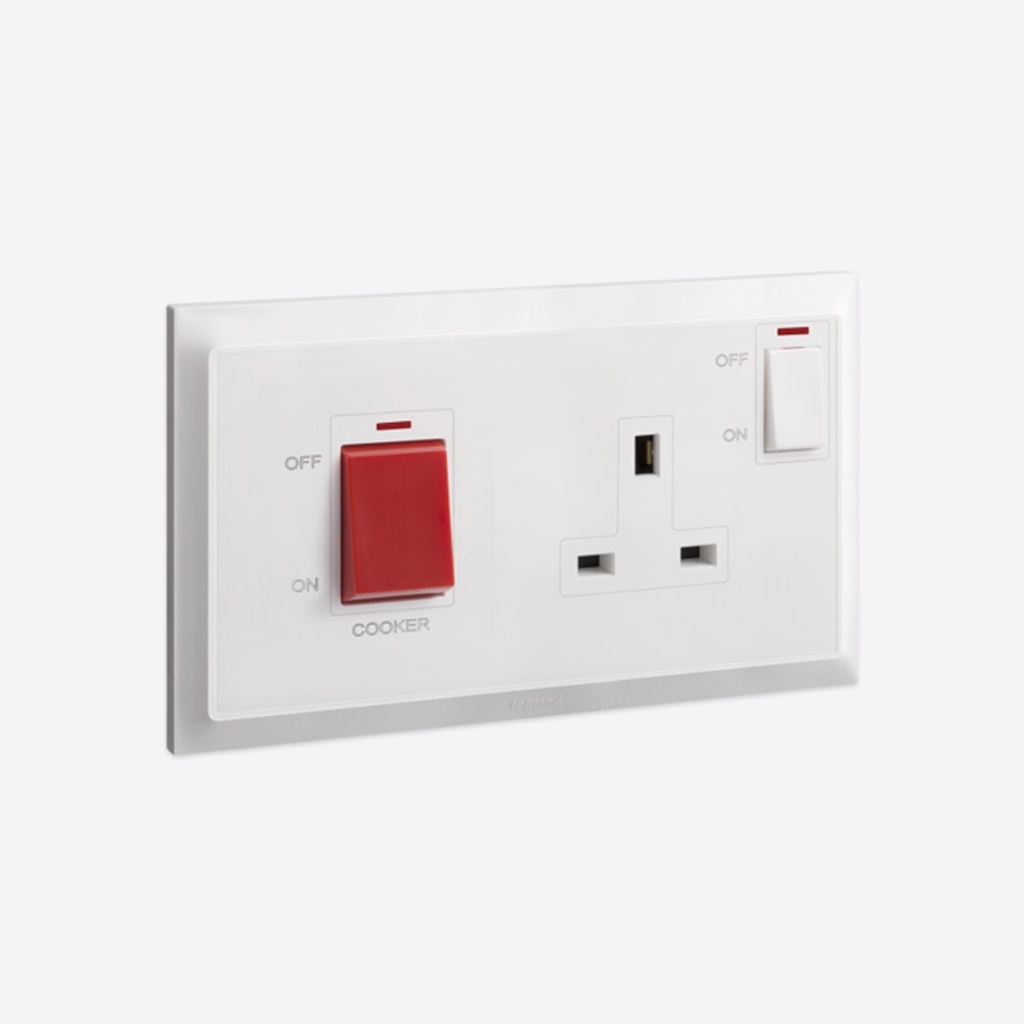 45A COOKER SWITCH+13A BS+NEON BELANKO-S WHITE (3X6) - LEGRAND | Plaza ...